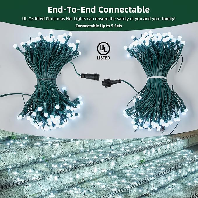 Led Net Lights Christmas Lights Outdoor White Christmas Net Lighting with 121Led Mini Globe Lights 5ftx5ft, Outdoor Indoor Fairy Mesh Net Lights for Christmas Trees, Bushes, Shrubs Decorations