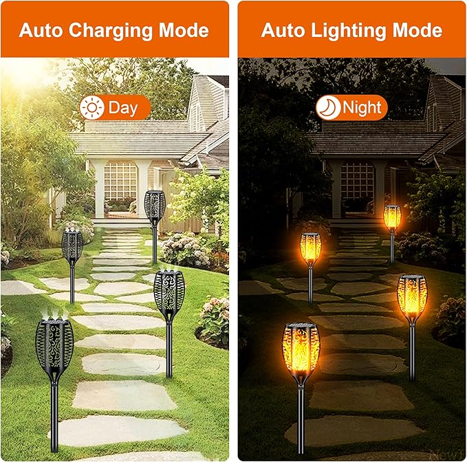 Upgraded Larger Solar Lights Outdoor Waterproof 96 LED, 43" Outdoor Lights, Solar Torch Light with Flickering Flame, Led Lights for Garden Decor, Patio, Yard, Pathway, 4Pack