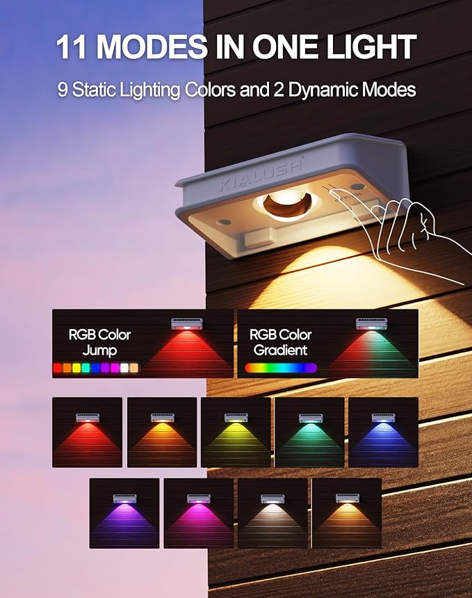 Solar Fence Lights 10 Pack, 9 Color Modes Outdoor Bulb Waterproof Led IP65, Solar Outdoor Lights for Backyard/Railing/Step/Wall/Patio/Yard (White)