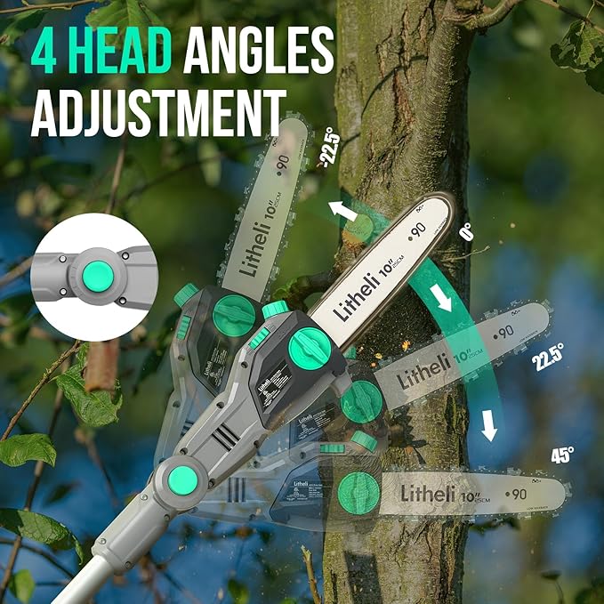 Litheli Cordless Pole Saw & Chainsaw 10-Inch, Battery Powered 20V 2.0Ah Pole Saws & 20V 4.0Ah Chainsaw for Branch, Cutting, Trimming, Electric Saws(Battery & Charger Included)