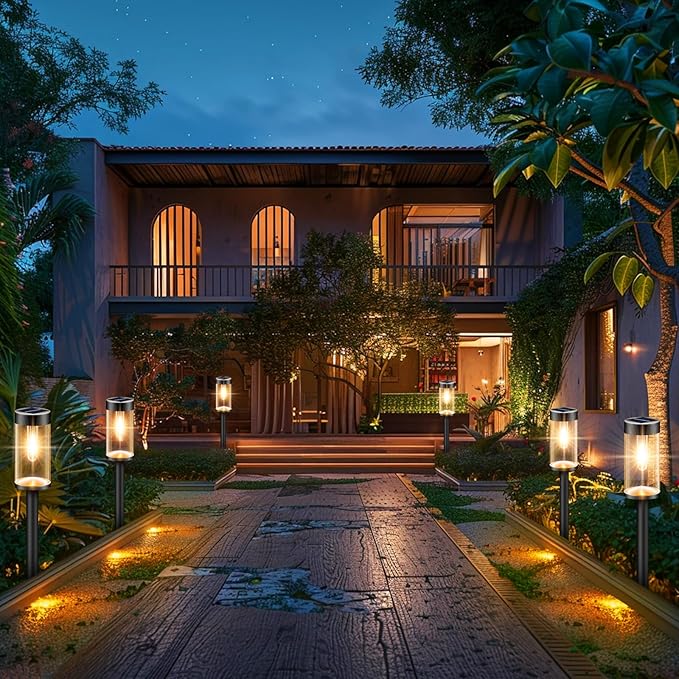 Woolmug Solar Pathway Lights, 6 Pack LED Solar Light Outdoor Waterproof, Auto On/Off Path Lights for Walkway Outside Yard Lawn Sidewalk(Warm White)