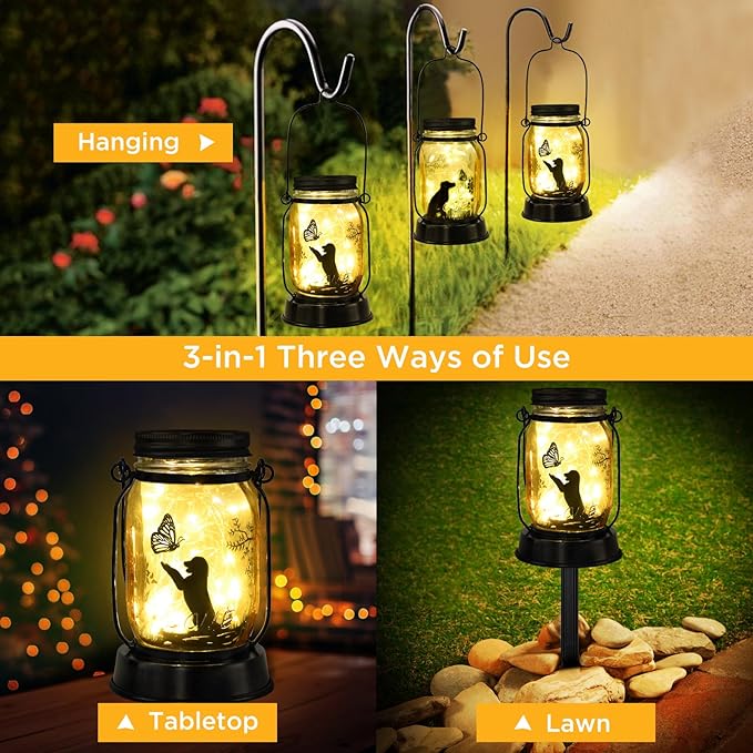 Kyoryuger Solar Dog Lantern 2PACK Dog Lover Gifts for Women Mom Grandma Unique Dog Mom Gifts Christmas Gifts for Dog Lovers Decorative Dog Memory Lanterns for Yard Lawn Patio Landscape Garden Decor