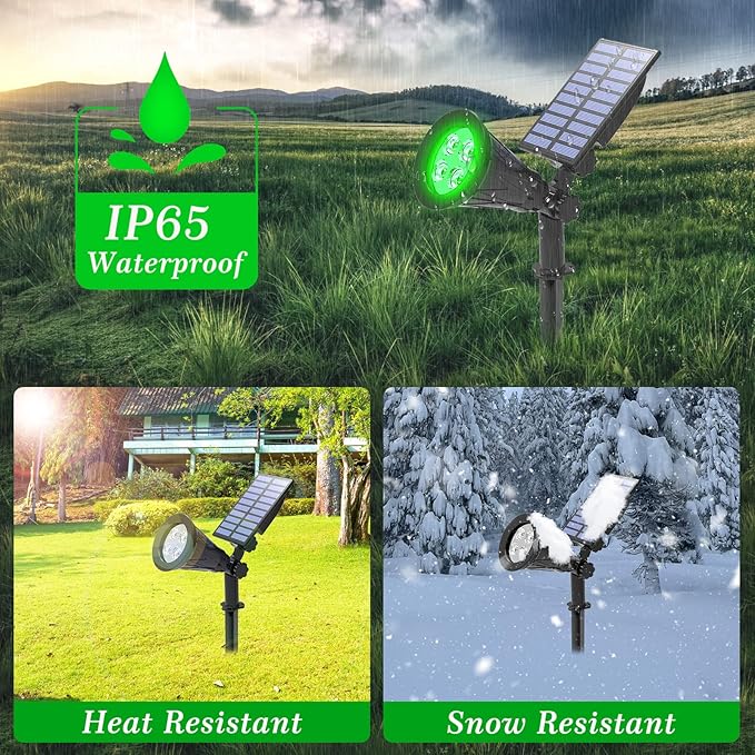 T-SUN Green Solar Spotlights, Green Solar Lights Outdoor, Auto-ON/Off 180°Angle Adjustable Solar Lights for Tree, Patio, Yard, Garden, Driveway, Pool Area (Green-2pack)