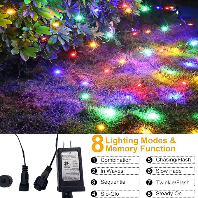 LED Christmas Net Lights for Bushes Outdoor,100 LED 5ftx5ft Waterproof 8 Modes Connectable Mesh Lights for Bushes,Garden,Yard,Trunk,Outdoor Christmas Decorations