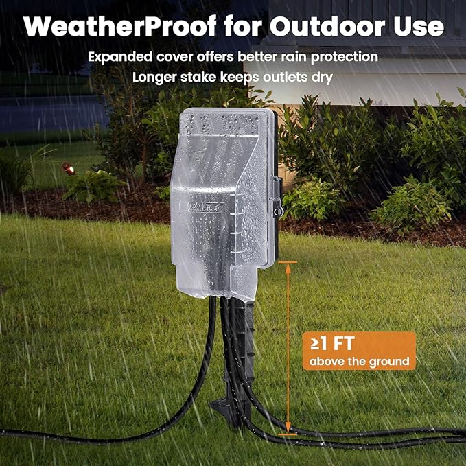 SURAIELEC Outdoor Power Stake, Dusk to Dawn Light Timer, 15FT Extension Cord Multiple Outlet; 6 Electrical Outlet Power Strip Weatherproof, for Patio Lights, Sprinkler, Garden, Christmas Decorations