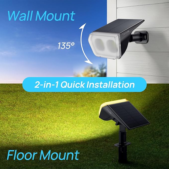 Consciot Solar Spot Lights Outdoor Waterproof, 24 LED Dusk-to-Dawn Solar Spotlight, 2 in 1 Adjustable Wall Lights, Warm White Solar Landscape Spotlights for Garden Yard Wall Walkway, 2 Pack