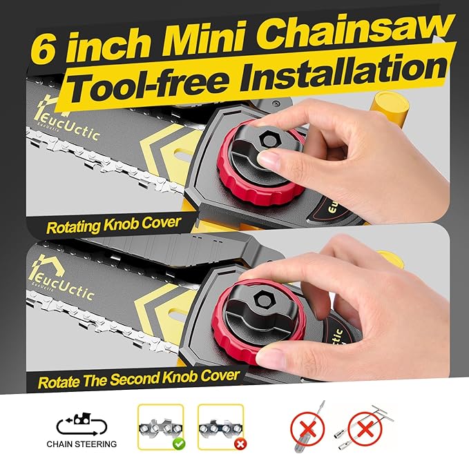 Mini Chainsaw 6 Inch Cordless, Brushless Small Chainsaw Battery Powered with 2 Batteries, Handheld Chain saw for Tree Trimming, Wood Cutting, Home Garden DIY, Best Gifts for Dad, Women