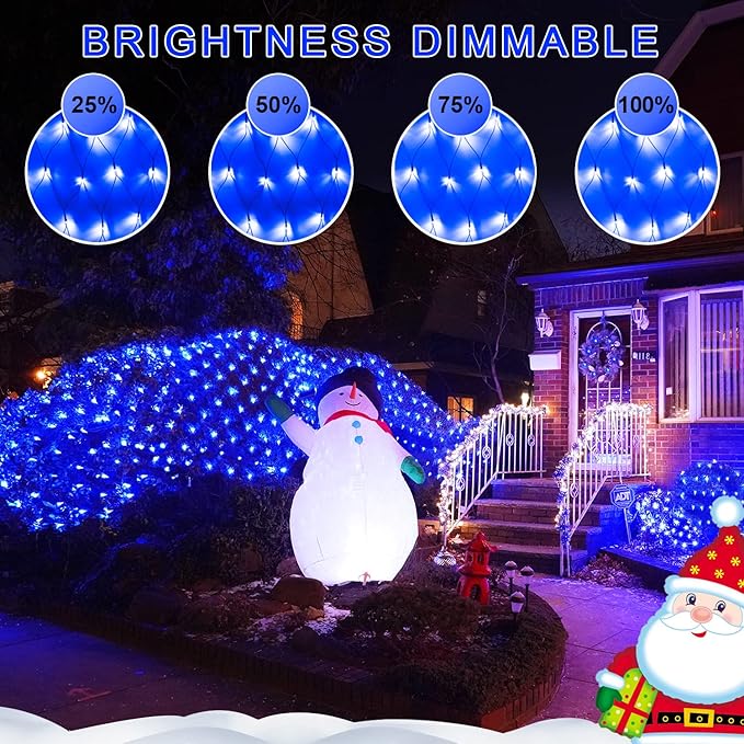 JMEXSUSS 360 LED Blue Net Lights Outdoor, Connectable 12ft x 5ft Christmas Net Lights Plug in with Remote, 8 Modes Waterproof Christmas Mesh String Lights for Bushes Christmas Decorations