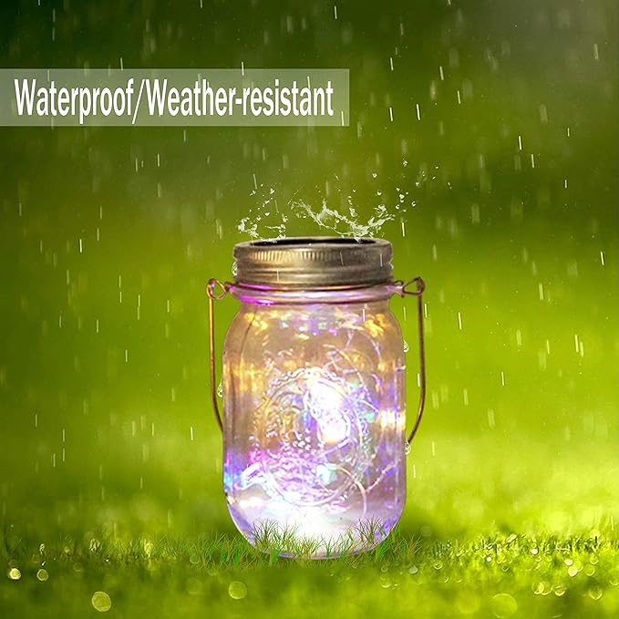 Solar Mason Jar Lid Lights, 10 Pack 30 LED Waterproof Firefly Fairy Lights with Hangers(No Jars), Outdoor Starry String Lights for Patio Yard Garden Wedding Lantern Decor (Colorful-with Hanger)