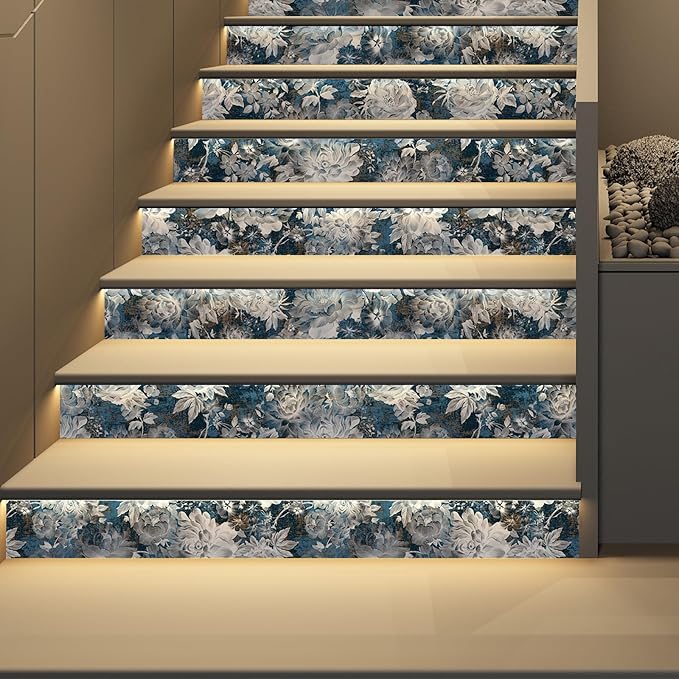 Vintage Garden Peel & Stick Floral Wallpaper - Removable White/Blue Vinyl Self Adhesive Mural - 17.7in x 19.68ft