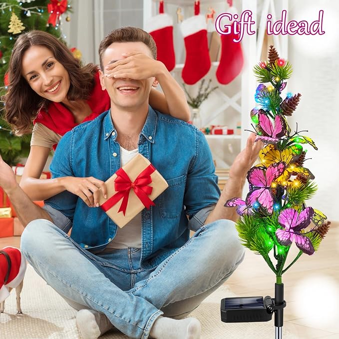 Solar Garden Lights Outdoor Waterproof Butterfly Stake Lights, 4 Pack Solar Lights Gifts for Mom Women Holiday Yard Front Porch Pathway Graveyard Cemetery Garden Patio Decor