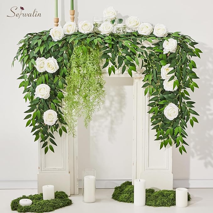 Serwalin 50pcs Artificial White Roses, 4'' Velvet Flower Head Fake Roses Bulk, Real Touch Silk Roses Realistic Bouquet Long Stems Wedding Home Decor and Table Centerpiece