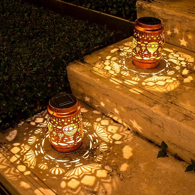 Solar Lanterns Outdoor Garden Decor, Gifts for Women, Mom, Grandma, Birthday, Thanksgiving, Decorative Waterproof Hanging Metal LED Light for Yard, Patio, Lawn, Landscape, Backyard (Hot Air Balloon)