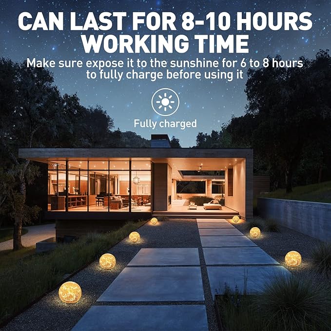 Garden Solar Lights Cracked Glass Ball Waterproof LED for Outdoor Decor Decorations Pathway Patio Yard Lawn, Warm White 2 Globe (4.7”)