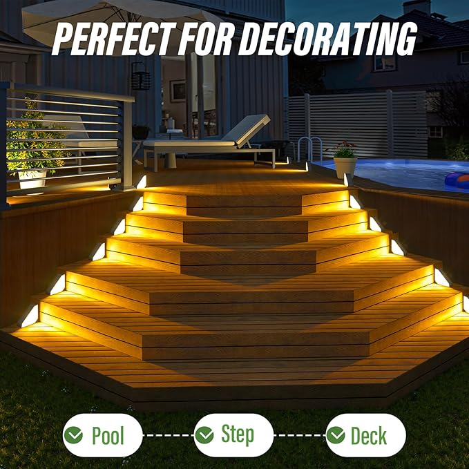 JSOT Solar Step Stair Lights Outdoor Yard Decor 10 Pack, IP65 Waterproof Deck Lighting for Outside Solar Powered, Solar Garden Light Decor for Fence, Backyard, Front Porch Step, Balcony, Wall, Patio