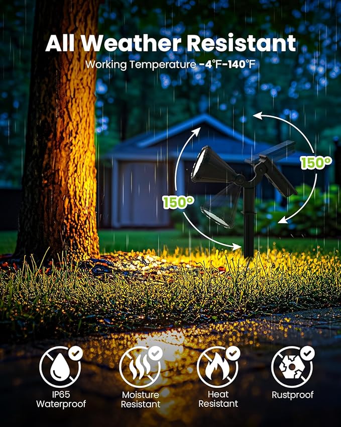 Solar Spot Lights Outdoor, Flag Pole Light Solar Powered Accent Halloween Lights, Waterproof Landscape Spotlights for Tree, House, Yard, Garden, Christmas Decorations-6 Pack Warm White