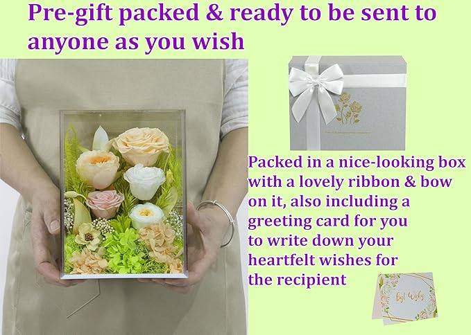 Valley of Rain & Forest Long-Lasting Real Flowers, Handcrafted Preserved Rose Bush For you to Send Love for All Occasions, Floral Arrangement for Indoor Decoration, Champagne Yellow Rose Spring-themed