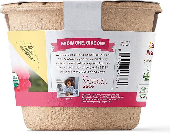 Back to the Roots Organic Zinnia Flower Grow Kit with Plantable Starting Pot Soil and Seeds