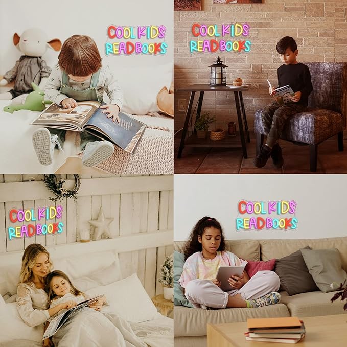 Cool Kids Read Books Neon Sign Reading Corner for Kids Neon Signs for Wall Decor LED Light Library Classroom Book Club Christmas Gift for Kids & Teens(5V2A)