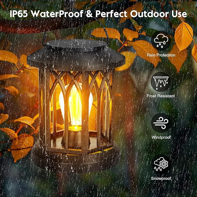 Hanging Solar Lanterns Outdoor Waterproof - 2 Pack Solar Lantern Decorative, Hanging Solar Lights for Outside, Outdoor Solar Powered Lantern with Handle & Clip for Patio Yard Decor
