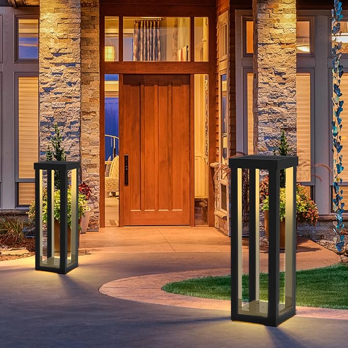 Solar Patio Floor Lamp Outdoor, 2 Pack Solar Landscape Path Lights with 3 Light Modes, Garden Decorations Waterproof 12H Endurance Cordless Landscaping for Porch Lawn Yard Backyard (Black)