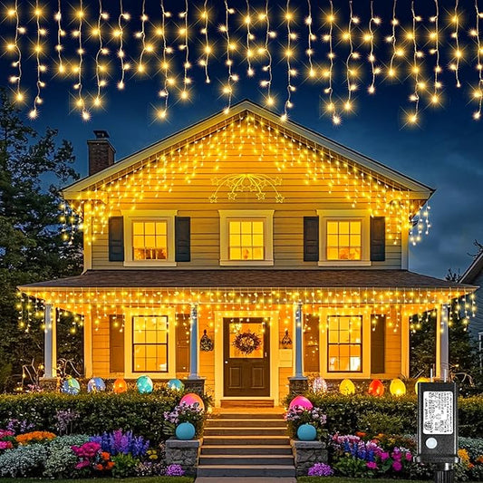 Icicle Lights for Outside, 33FT 400 LED Christmas Lights Outdoor Indoor with 8 Modes Waterproof, Connectable Plug in String Hanging Light for House Roof Yard Wedding Holiday Decor, Warm White