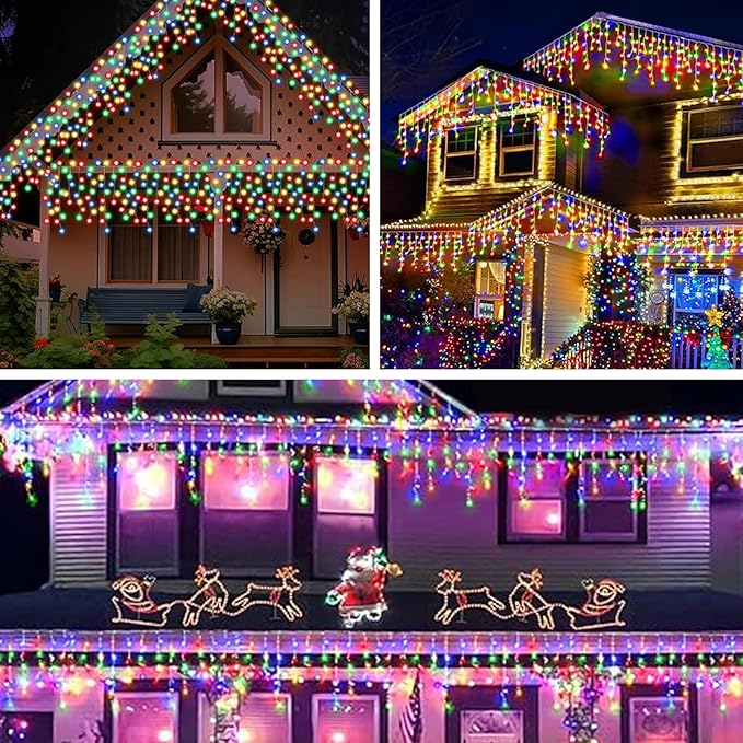 Upgraded Solar Christmas Lights,304 LED Outdoor Christmas Decorations 8 Modes Waterproof Solar Powered String Lights for Patio Yard Garden Wedding Party House Xmas Tree Roof Decorations(Multicolored)