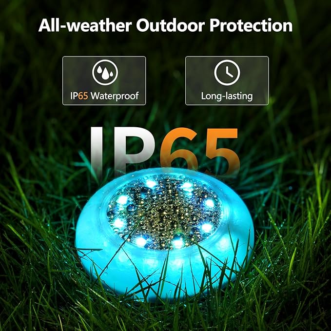 Flumy Solar Ground Lights,Outdoor Halloween Decorations,16 Pack Solar Lights Outdoor Waterproof, Color Changing Solar Garden Lights for Outside Patio Pathway Yard Lawn Driveway