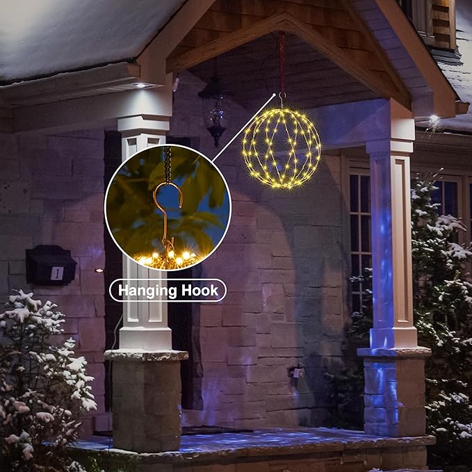 LIGHTSHARE 248LED 12IN+16IN+20IN Light Ball Yard Decoration Pathway Lights White Sphere Light Fold Flat Metal Frame Indoor Outdoor Waterproof Garden Lights, Plug in(Set of 3)