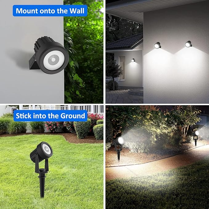 T-SUNUS Solar Garden Spotlight White Outdoor, 4-in-1 Solar Spot Lights 6000K IP65 Waterproof 9.8ft Cable, 5W Separated Solar Panel, Auto On/Off for Tree Patio Yard Driveway Pathway Pool Area