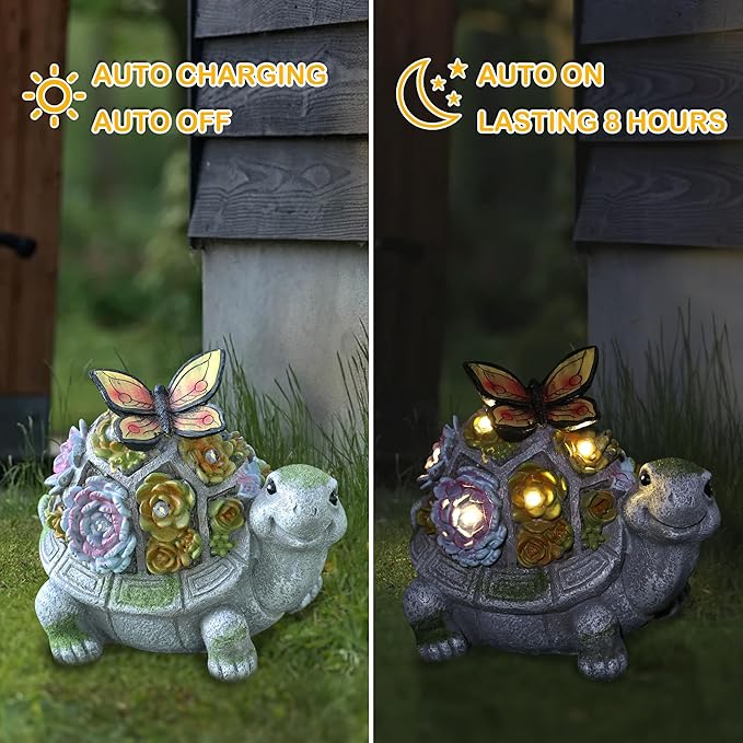 Attivolife Turtle Solar Garden Outdoor Statues with Succulent 7 LED Light, Patio Lawn Balcon Yard Ornament Art Decor, Mother Day Housewarming Birthday Gift for Mom Women Grandma