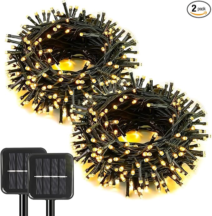 2 Pack Solar String Lights Outdoor, 200 LED Extra-Long 78 FT Solar Lights Outdoor with 8 Lighting Modes, IP65 Waterproof for Garden, Patio, Xmas, Balcony, Wedding, Party (Warm White)