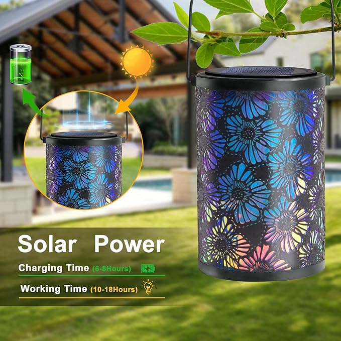 Solar-Powered Iron Art Lantern - Two Lighting Modes Waterproof Hanging Ambiance Lighting for Gardens & Patios, Perfect as Decorative Gift Housewarming Gift Mom Gifts (Leaf)
