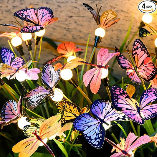 Aiscool Solar Garden Lights, 4 Pack Swaying in The Wind Butterfly Light Outside, Solar Outdoor Lights,Yard Patio Pathway Lawn Decoration,Realistic Butterflies & Dragonflies