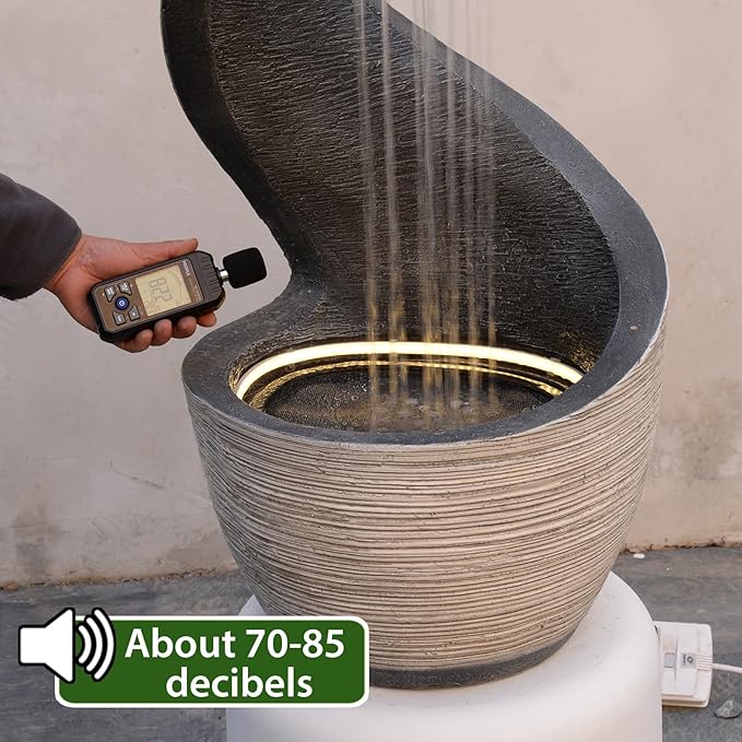 37" Tall S-Shaped Outdoor Waterfall Fountain – Rainfall Water Fountain for Garden, Patio or Backyard Decor, Floor-Standing Resin Garden Fountains Outdoor Water Feature with Flat Top for Plant Display