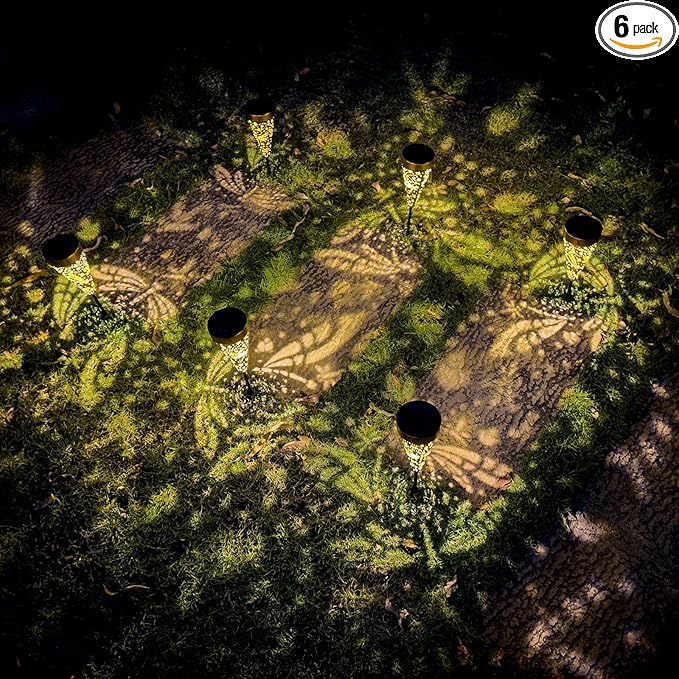 6-Pack Dragonfly Outdoor Decor Solar Pathway Lights, Metal Landscape Lighting for Garden, Lawn, Yard, Patio, Backyard, Pathway, Walkway – gifts for Mother, Women, Men, Grandmother, Grandfather