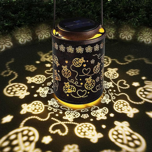 Solar Lanterns Outdoor Waterproof Ladybug Garden Decor, Hanging Metal Lights for Yard, Patio, Backyard, Porch, Fence, Ideal Gift for Women, Mom, Grandma, Birthday & Mother’s Day