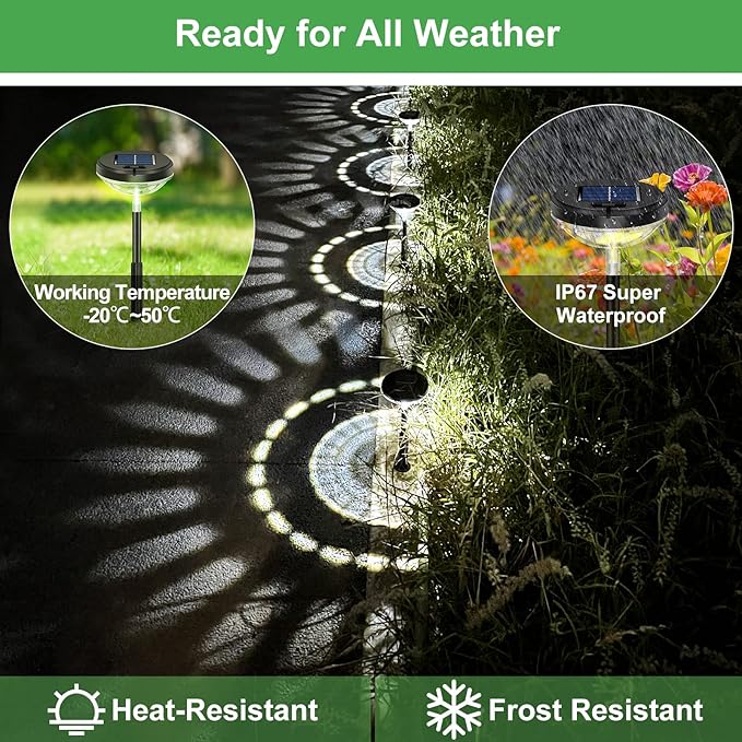 Bright Solar Pathway Lights 8 Pack, Warm White + Cool White LED Outdoor IP67 Waterproof Solar Powered Garden Lights for Walkway Yard Backyard Lawn Landscape Lighting Decor