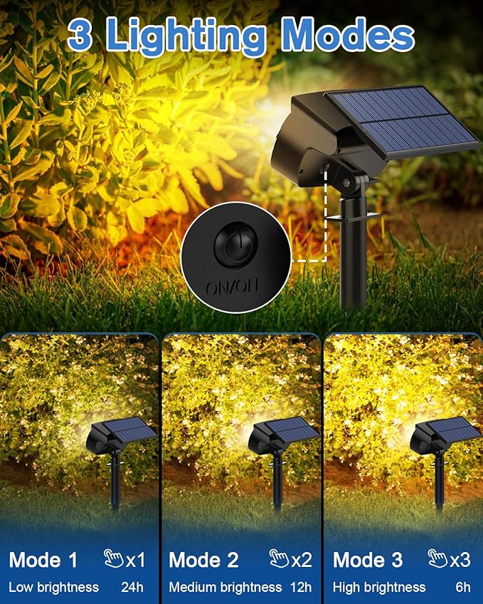 Fabrito Solar Spot Lights Outdoor 136 LEDs, Large Area Lighting Solar Lights Outdoor, 2 Pack IP65 Waterproof Landscape Spotlights Auto On/Off for Yard, Garden, Pathway, Plants,Tree (Warm White)