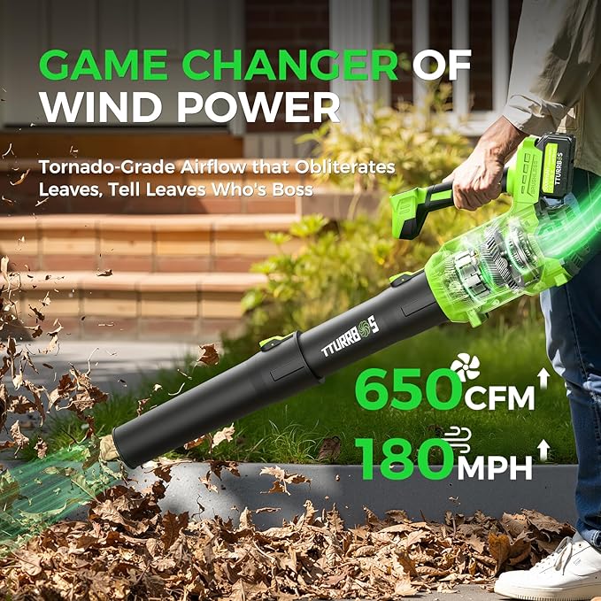 Leaf Blower Cordless - 650CFM Brushless Motor Leaf Blower with 6-Speed Control & Ergonomic Handle - Includes 2 x 5.0Ah Batteries & Fast Charger - Blowers for Lawn Care, Yard, Patio, Leaves, Snow, Dust