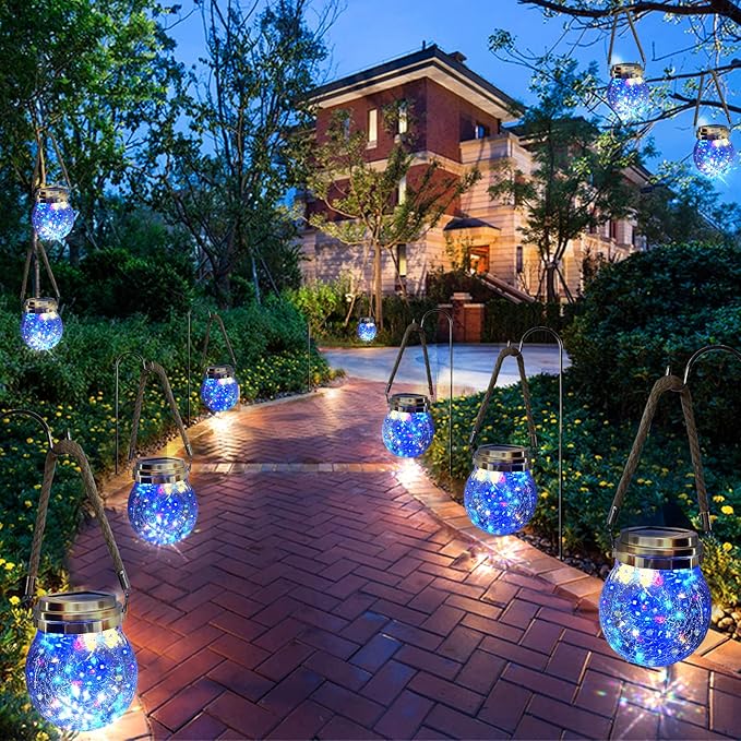Hanging Outdoor Solar Lights, 30LED Cracked Glass Ball Decorative Lights,Solar Powered Waterproof Landscape with Handle for Tree Yard Garden Patio Fence Holiday Decor(Multicolor)