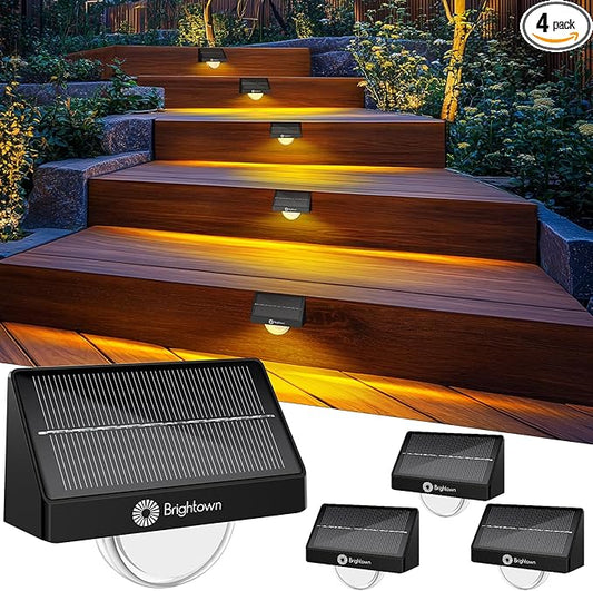 Brightown Solar Step Lights for Outside, 4 Pack Solar Stair Lights Outdoor Waterproof IP68, Multiple Color Modes Step Light Outdoor for Garden Stair, Front Step, Front Porch, Deck, Sidewalk and Patio