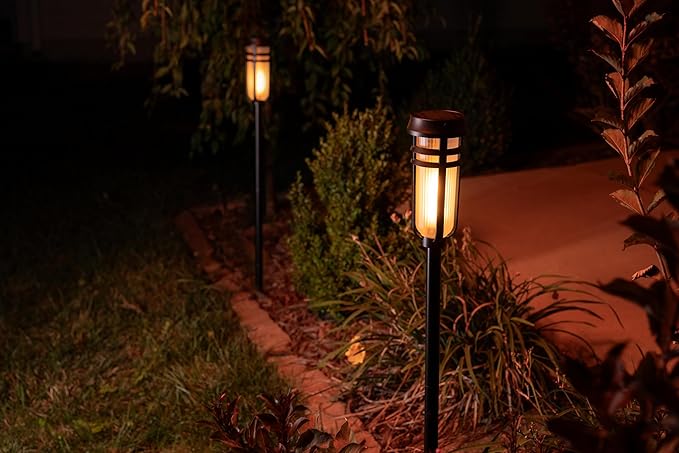Metal Solar Torch Lights - Adjustable Height (24" - 50"), Outdoor Garden Decor with Patented LED, Waterproof Solar Tiki Torches for Yard, Patio, Garden Pathway, Matte Black – 2 Pack