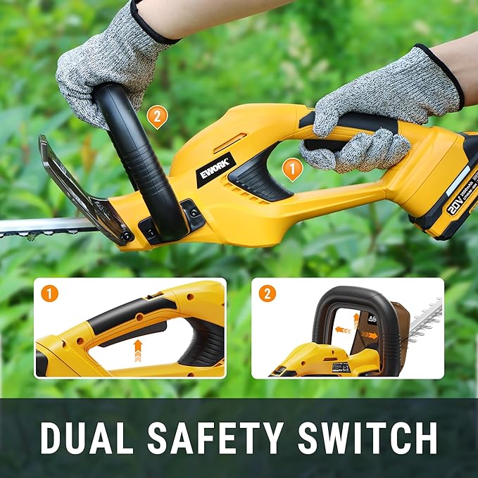 EWORK 20V Cordless Hedge Trimmer 22-Inch Electric Bush Trimmer, 5/8" Cutting Capacity, Battery Powered Lightweight Handheld Shrub Trimmers with Battery and Charger for Garden, Yard