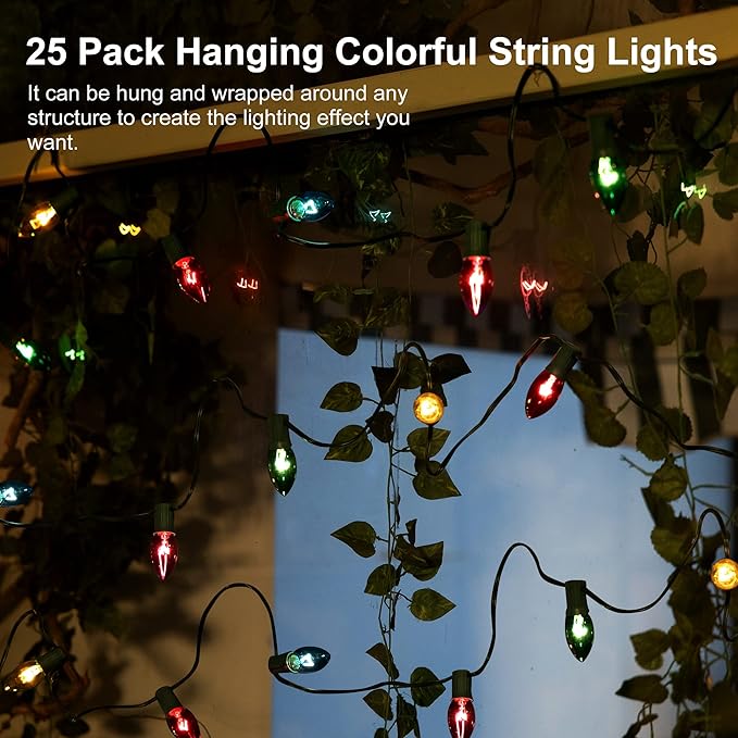 Christmas Pathway Lights Outdoor 29ft, 25 Packs C9 Christmas Walkway Lights with Stakes for Outside, Multicolor Xmas Pathway Lights for Christmas Outdoor Decorations