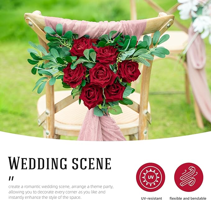 Fake Roses Faux Flowers Silk Roses Artificial Roses with Stems Realistic Artificial Flowers Suitable for Indoor Home Decoration DIY Bouquet Wedding Decor Party Decor 16.5In (Red, 36PCS)