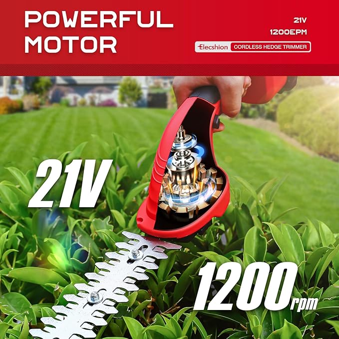 Cordless Hedge Trimmer with Battery (2Pack) and Charger, 2 in 1 Handheld Small Electric Bush Trimmers/Grass Cutter Yard Tool for Shrub/Tree/Lawn, Rechargeable Battery Powered Hedge Clipper for Garden