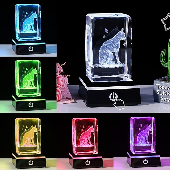 Qianwei Cat Gifts for Cat Lovers Women Girls, 3D Crystals Cat Memorial Figurines Statue Cat Themed Gifts Home Decor Anime Black pet Loss Gifts Cat Mom Gifts for Women Memorial Birthday Best Friend