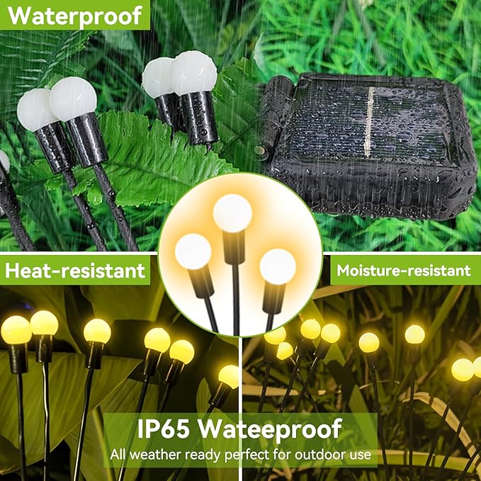 Solar Garden Lights Outdoor Waterproof, 4 Pack 32 LED Decorative Swaying Light, Firefly Light Outdoor Decor Lights for Garden Gifts for Pathway Party Christmas, Warm White