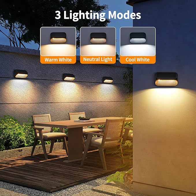 LETMY Solar Fence Lights Outdoor Waterproof, 6 Pack Fence Lights Solar Powered with 3 Modes, Auto On/Off Outdoor Solar Deck Lights for Outside Yard Stair Fence Deck Wall Patio Decor